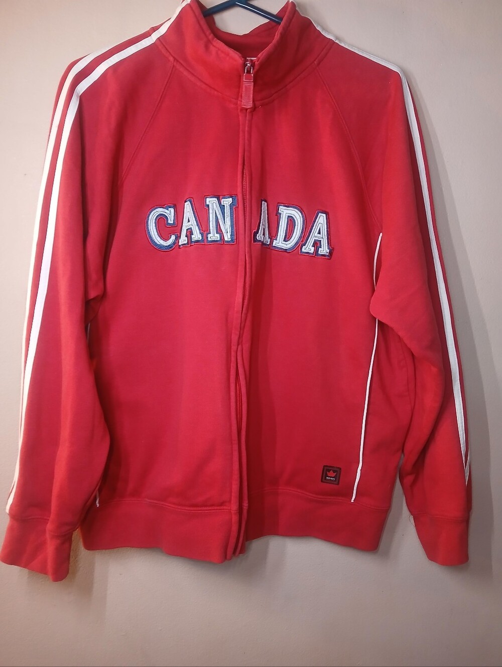 Men's Red Canada Zip-Up Track Jacket with White Stripes